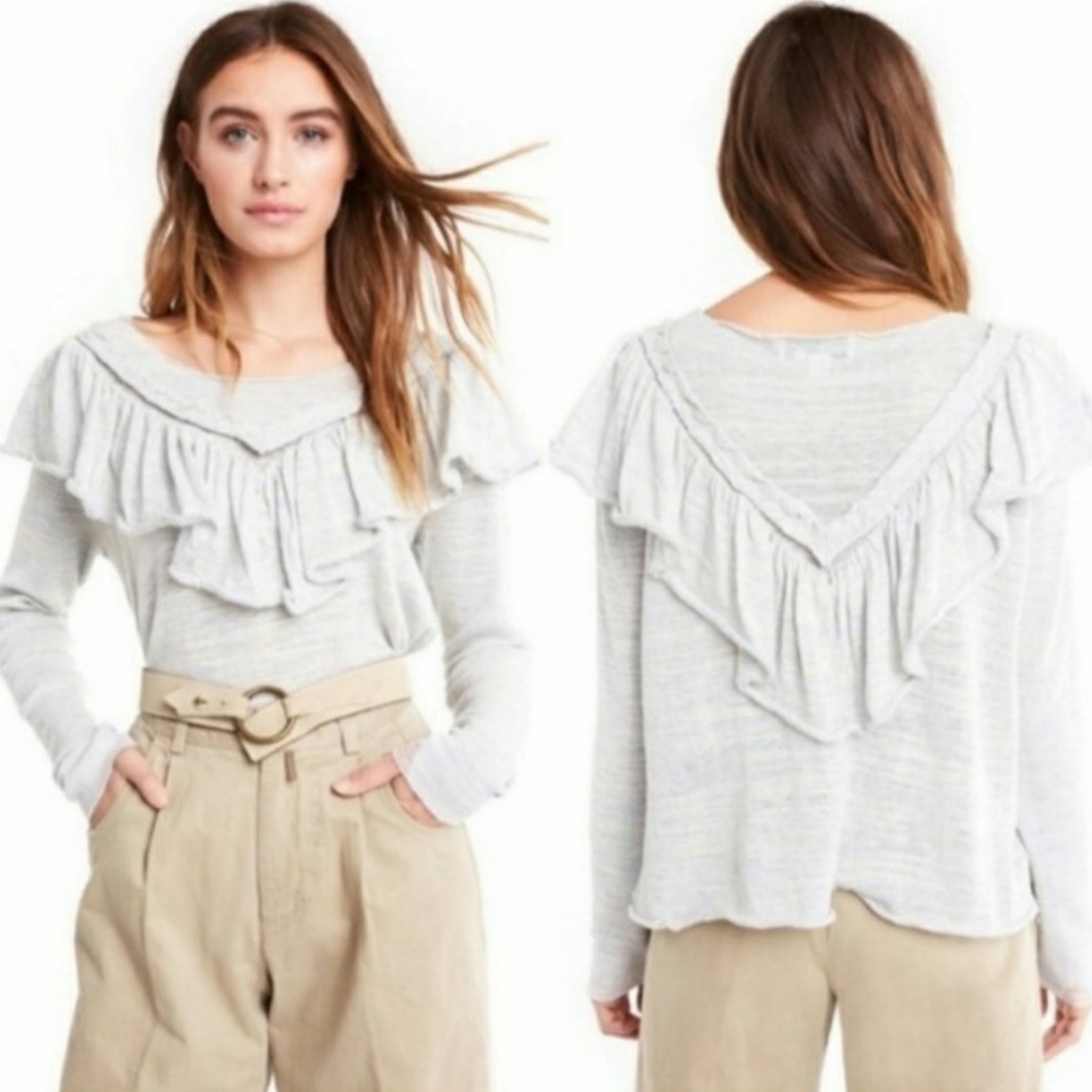WILDFOX High-low Cropped Lais Ruffle Sweater Women's Size Medium NWT Blue - Picture 10 of 10